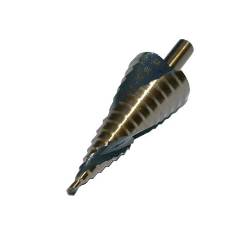 Wiertło spiralne stopniowe stożkowe kobaltowe choinkowe 4-32 mm. HSSCo. Wiertło spiralne stopniowe stożkowe kobaltowe choinkowe 4-32 mm. HSSCo.