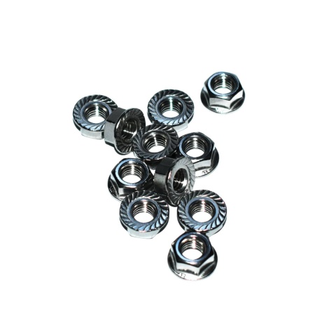 Nakrętka kołnierzowa ząbkowana M4. Nierdzewna A2. DIN6923 - 20 szt.