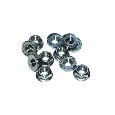 Nakrętka kołnierzowa ząbkowana M4. Nierdzewna A2. DIN6923 - 20 szt.