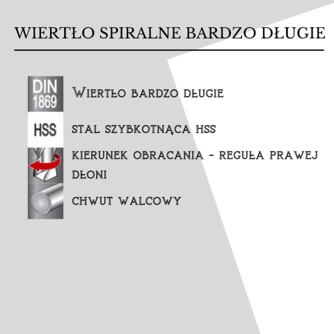 Wiertło bardzo długie 12,0x375 mm. HSS. Wiertła do metalu. DIN1869.