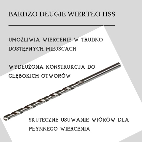 Wiertło bardzo długie 8,0x305 mm. HSS. Wiertła do metalu. DIN1869.