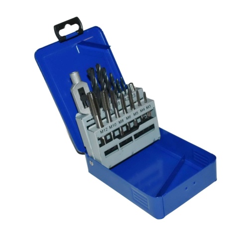 Zestaw gwintowników i wierteł M3-M12 + uchwyt, wiertła HSS - 13 szt.